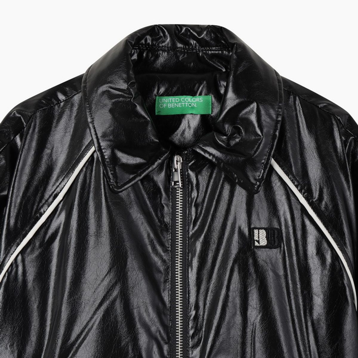 베네통키즈(BENETTONKIDS) 힙스터 레더집업 경량패딩_QAPD04641BK