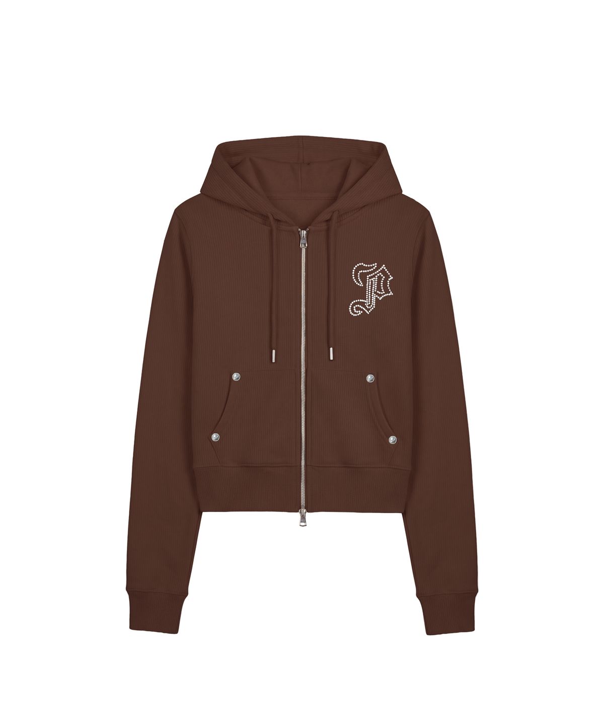 파시온(PASION) 엠블럼 글리터 후드집업_브라운 Emblem Glitter Hood Zip-Up_Brown
