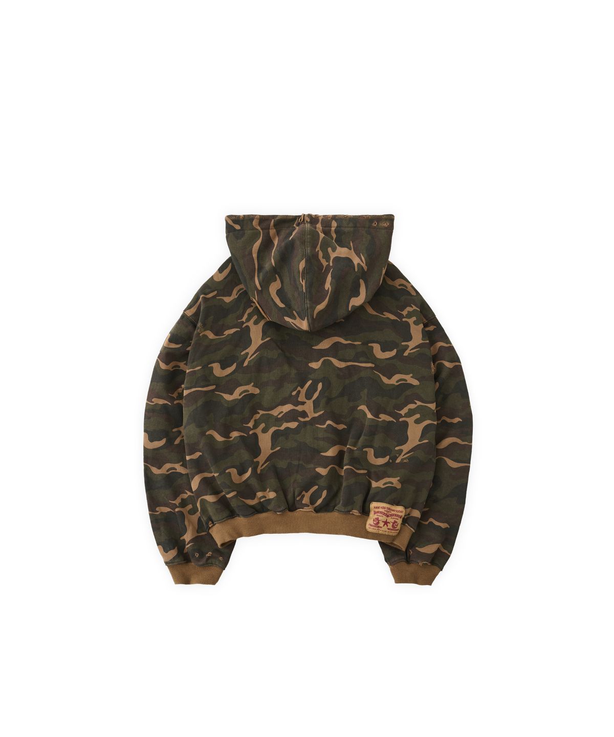 투위드(TUEWID) Tuewid cropped length waffle hoodie zip-up in camoflage