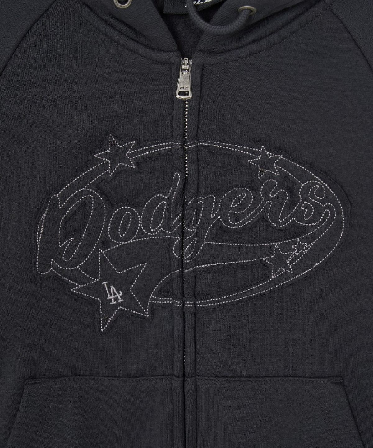 엠엘비(MLB) 여성 바시티 빈티지 레터 그래픽 기모 후드집업 LA (D.Charcoal Grey)