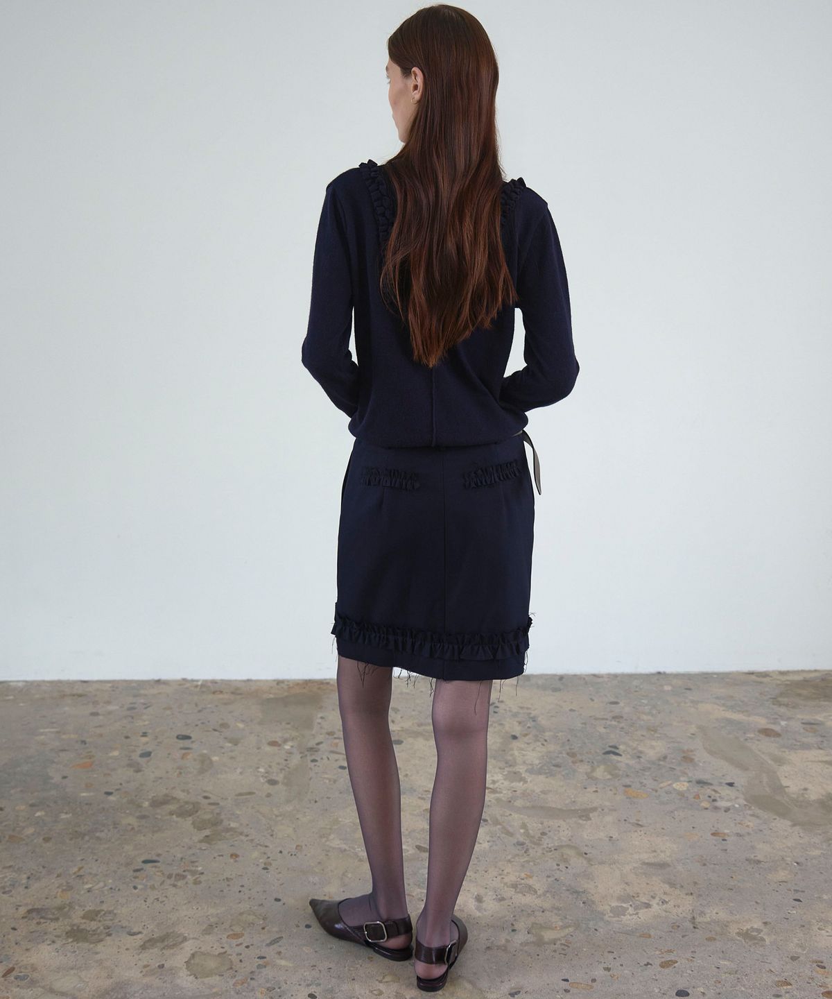 신앤리(SSIN AND LEE) Milan Frill Knit Cardigan Navy