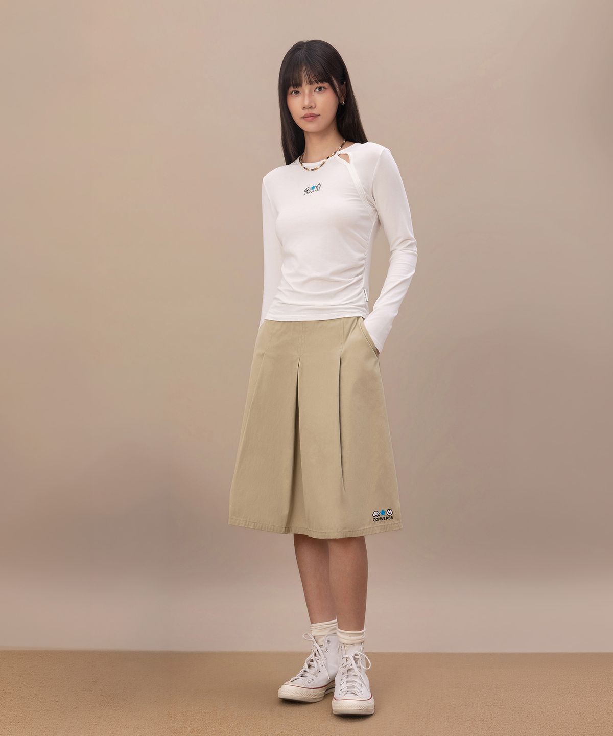 컨버스(CONVERSE) 컨버스 & 마츠이 슬림 페미닌 롱슬리브 티셔츠 에그렛 WCK387-W2Y
