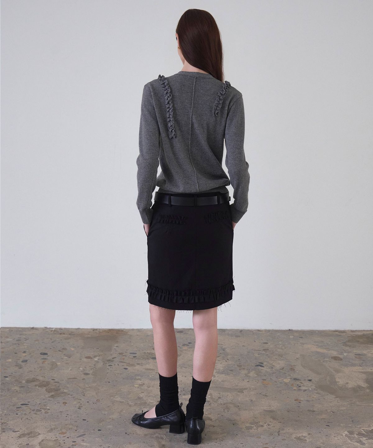 신앤리(SSIN AND LEE) Milan Frill Knit Cardigan Grey