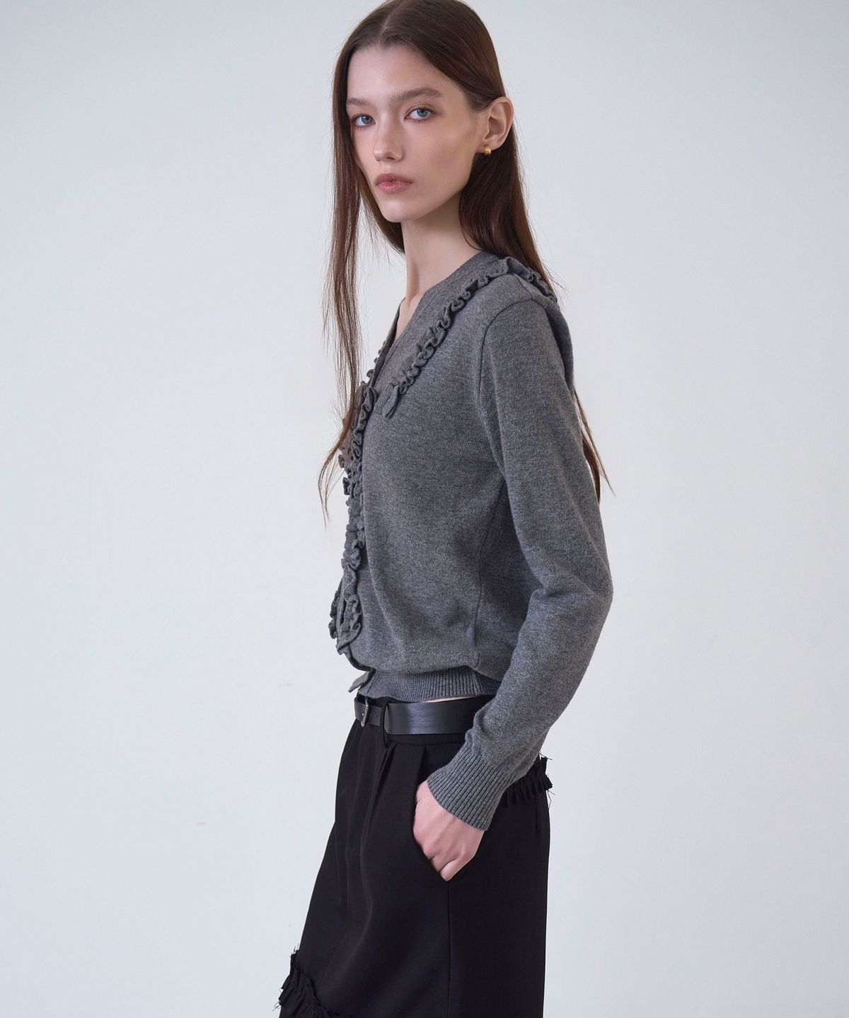 신앤리(SSIN AND LEE) Milan Frill Knit Cardigan Grey