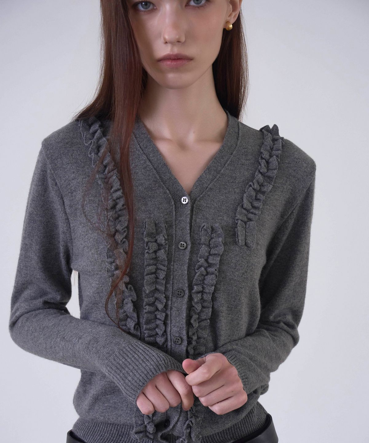 신앤리(SSIN AND LEE) Milan Frill Knit Cardigan Grey
