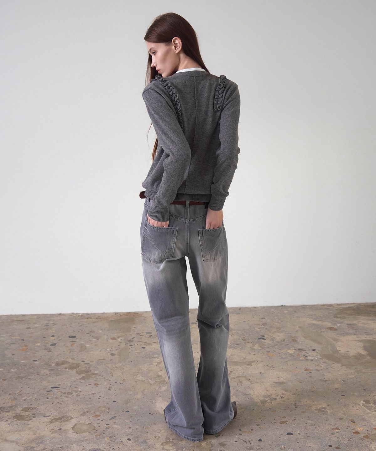 신앤리(SSIN AND LEE) Milan Frill Knit Cardigan Grey