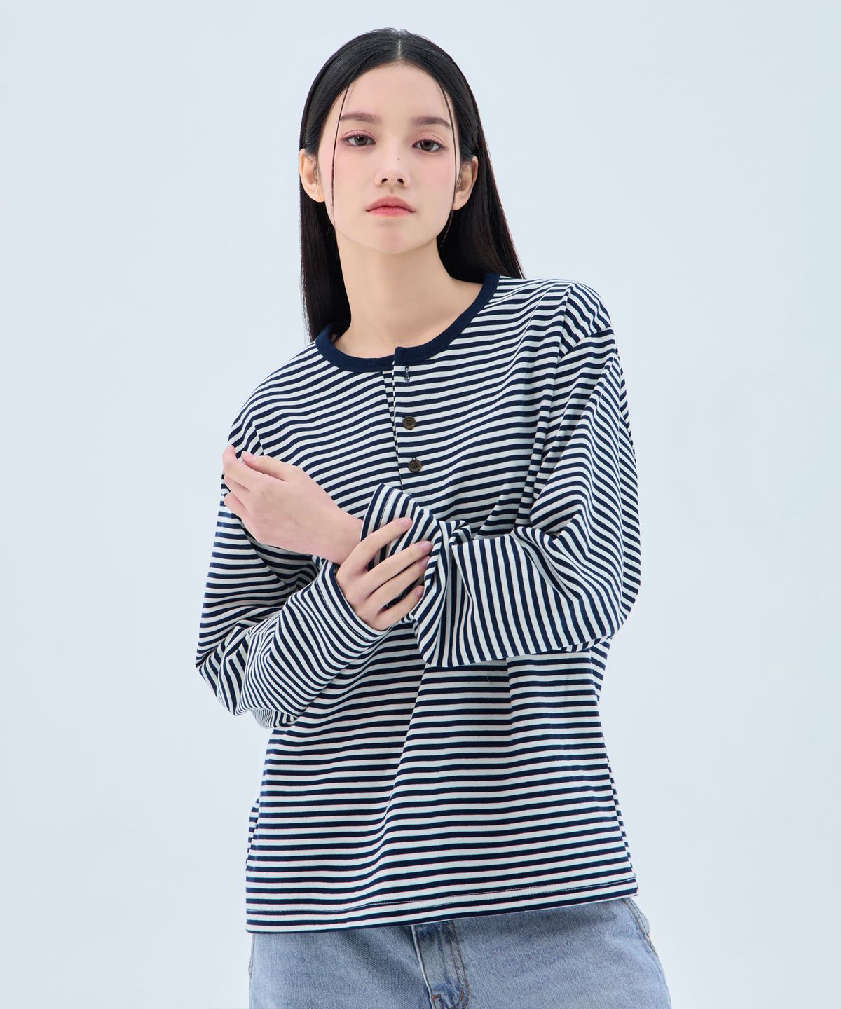 앨빈클로(ALVINCLO) 스트라이프 헨리넥 긴팔티 AVT976 (3COLOR)