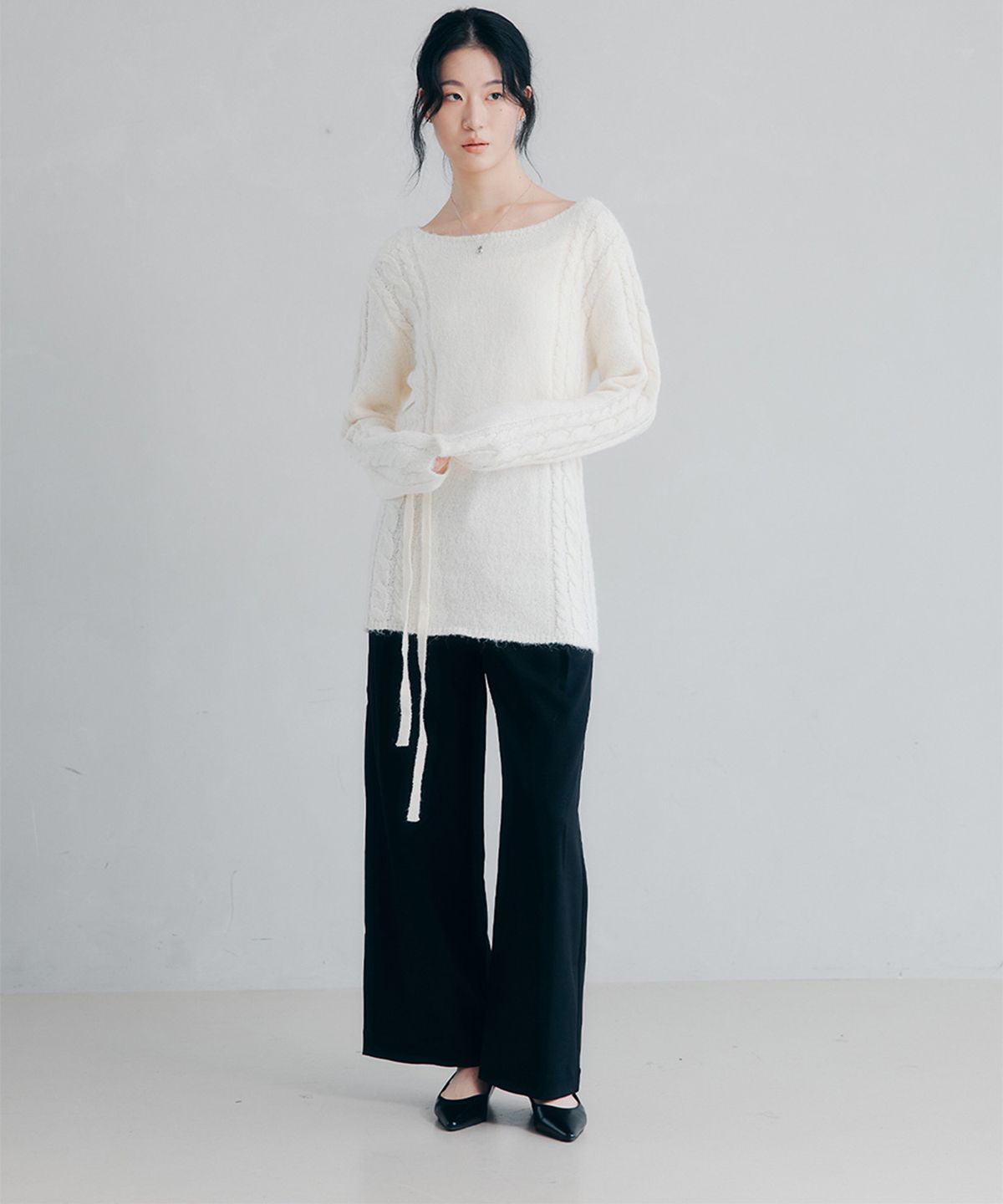셉템버투웨니(SEPTEMBER TWENTIETH) Deep Pintuck Wide Slacks_Melange Black