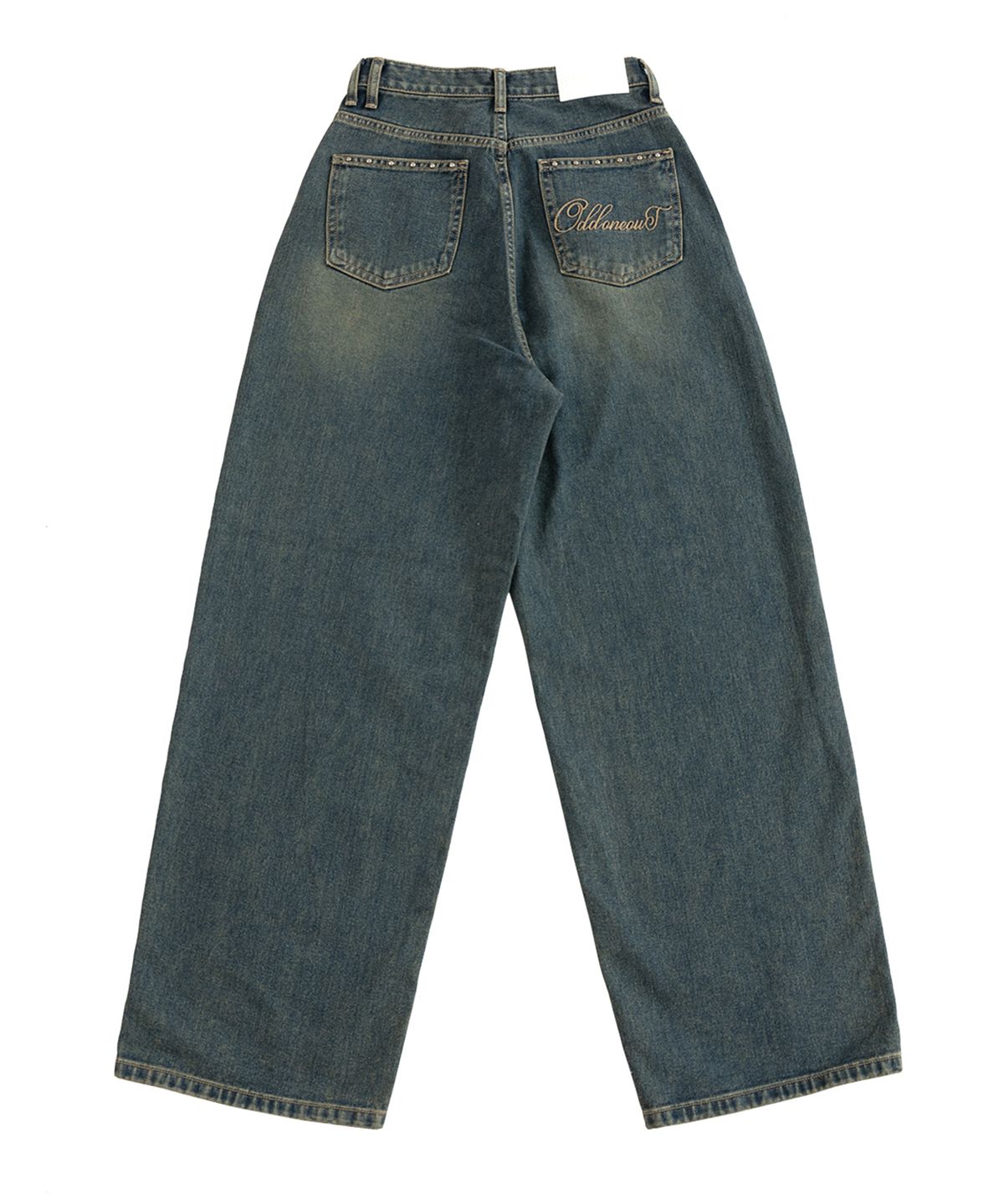 오드원아웃(ODDONEOUT) TINT WASH STONE LOGO LOOSE JEANS D.BLUE