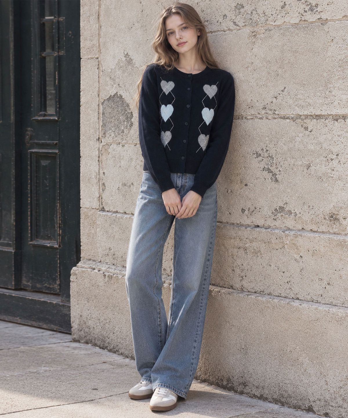 바스카라(VASCARA) Heart Pattern Round Neck Button Knit Cardigan (4colors)