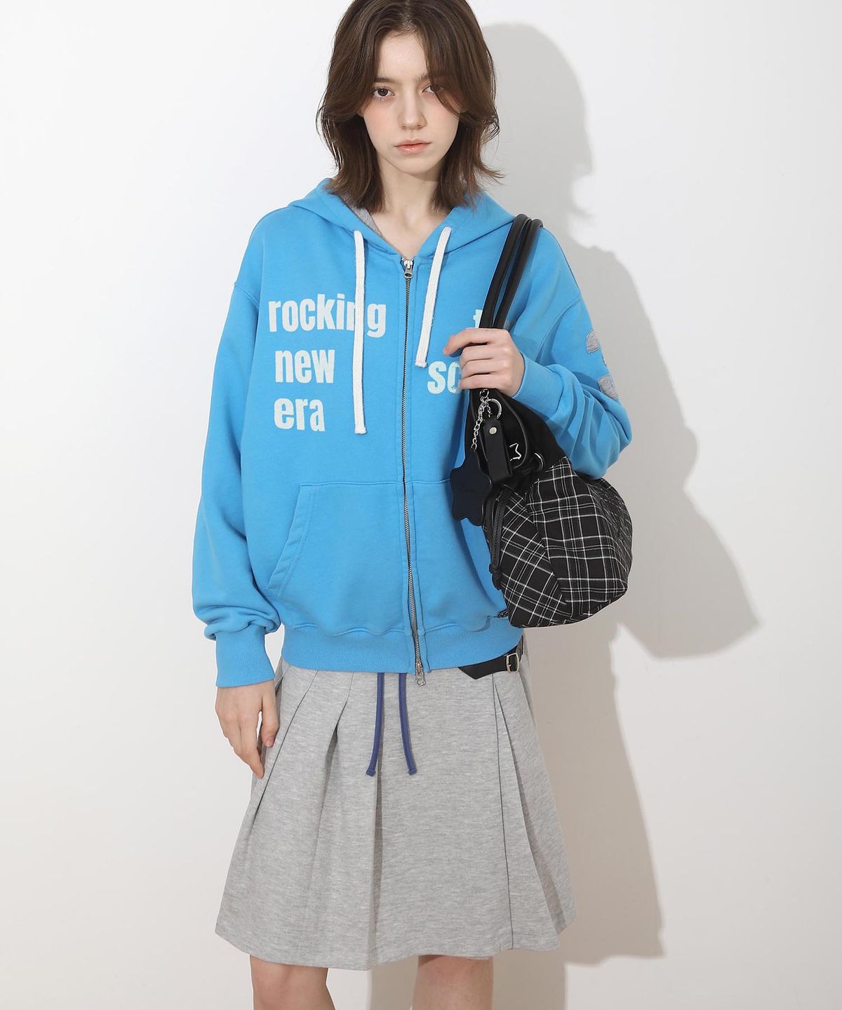 배드블루(BADBLUE) New School Hoodie Zip Mid Blue