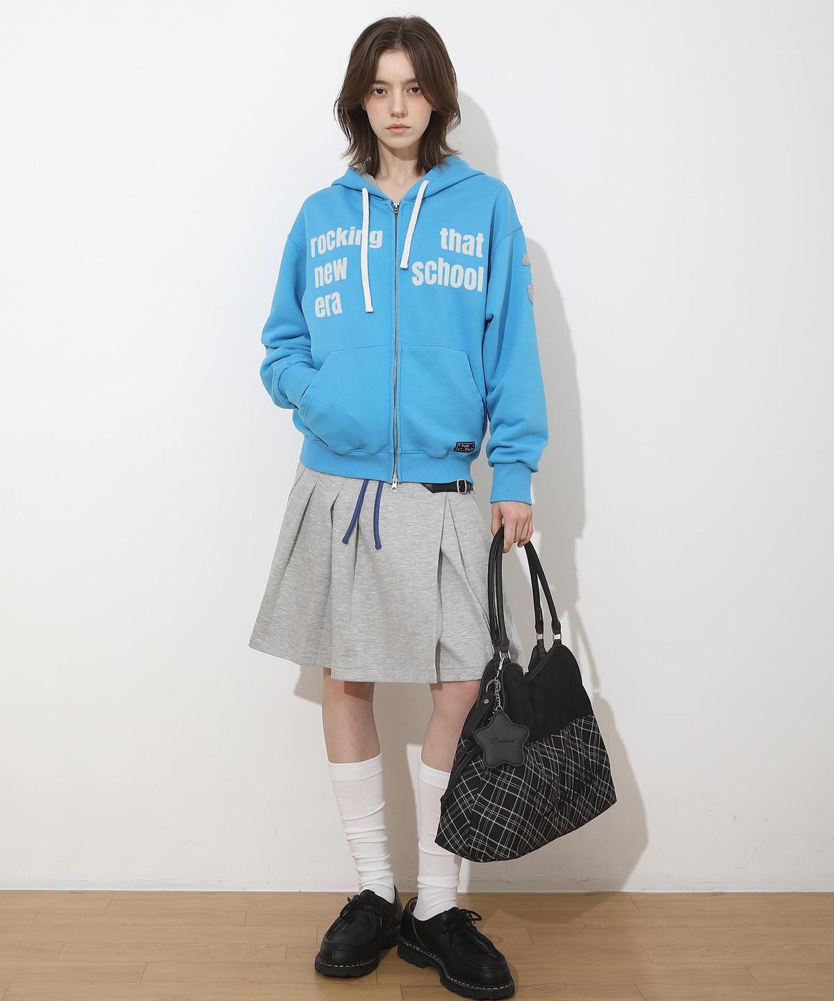 배드블루(BADBLUE) New School Hoodie Zip Mid Blue