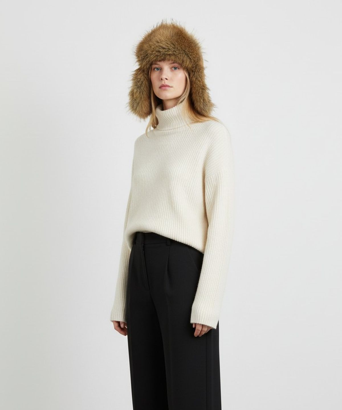 유니버셜 케미스트리(UNIVERSAL CHEMISTRY) Suade Fur Beige Aviator Hat 귀달이모자