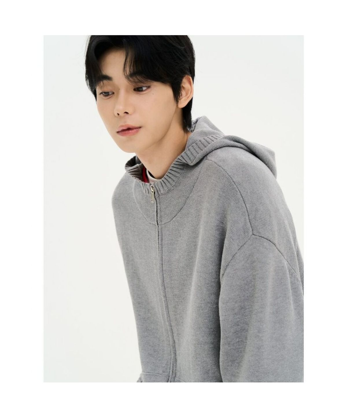 에잇세컨즈(8SECONDS) 후드 하이넥 집업 카디건  그레이