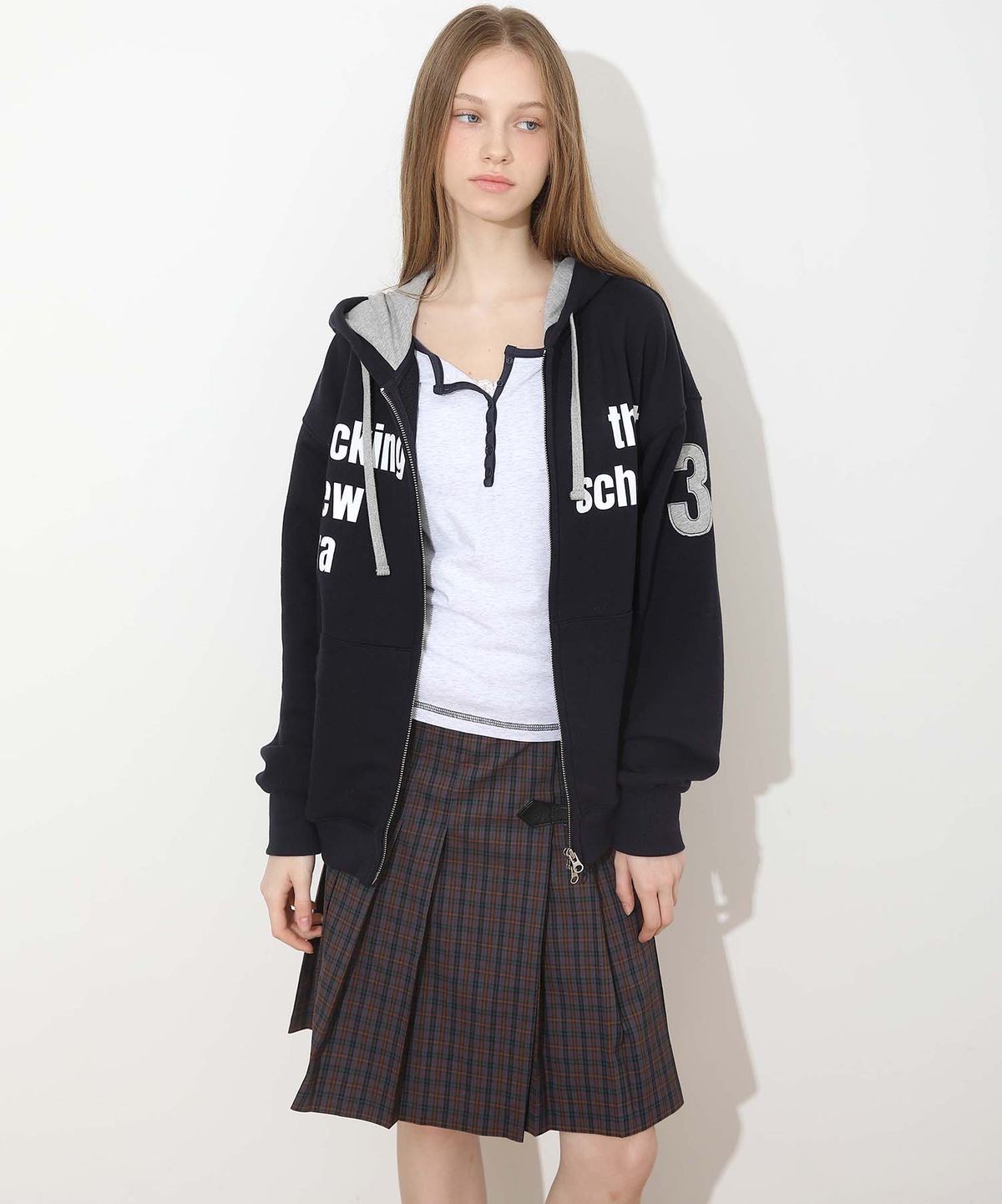 배드블루(BADBLUE) New School Hoodie Zip Navy