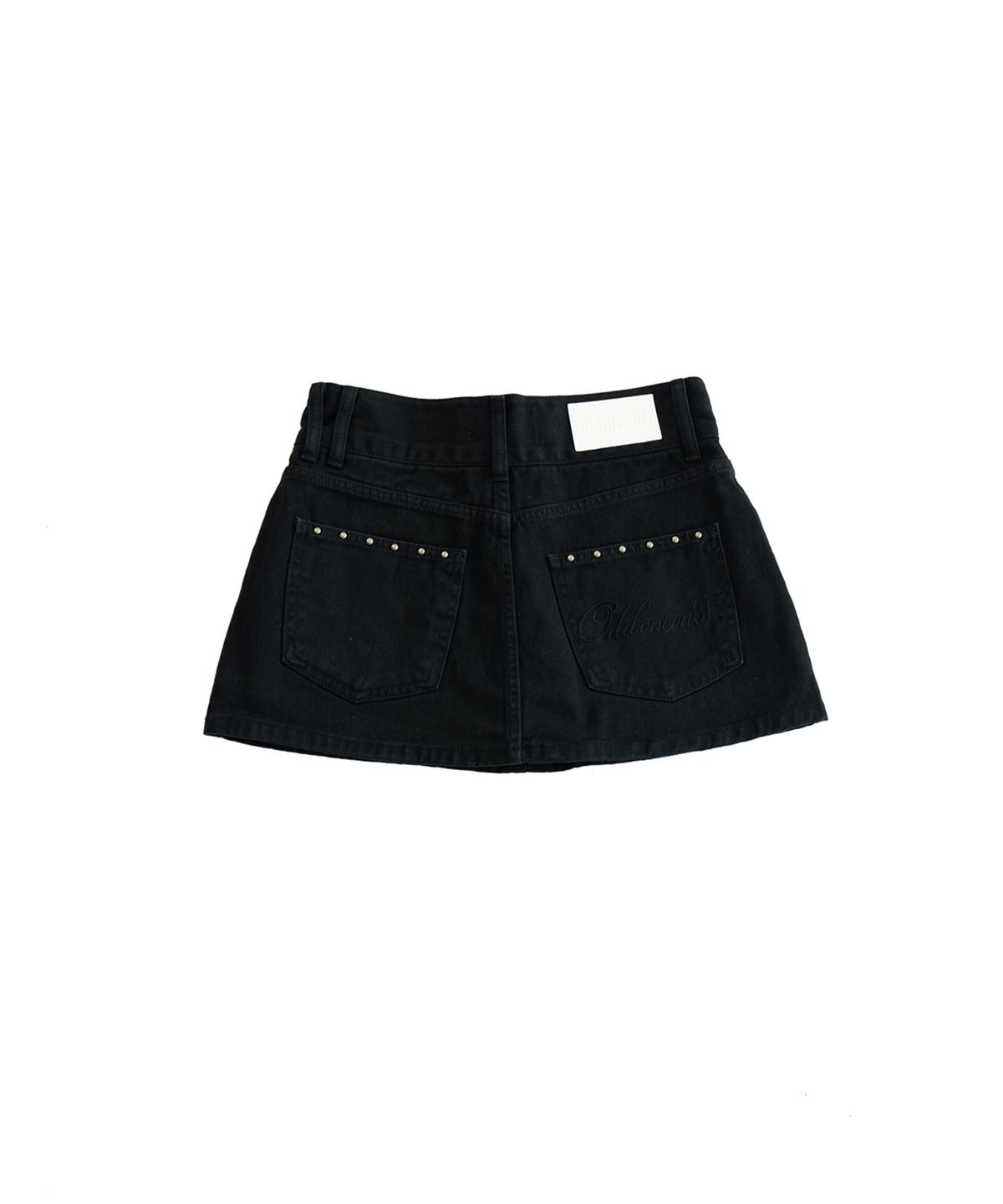 오드원아웃(ODDONEOUT) CATION DENIM STONE LOGO BELT SKIRT PANTS BLACK