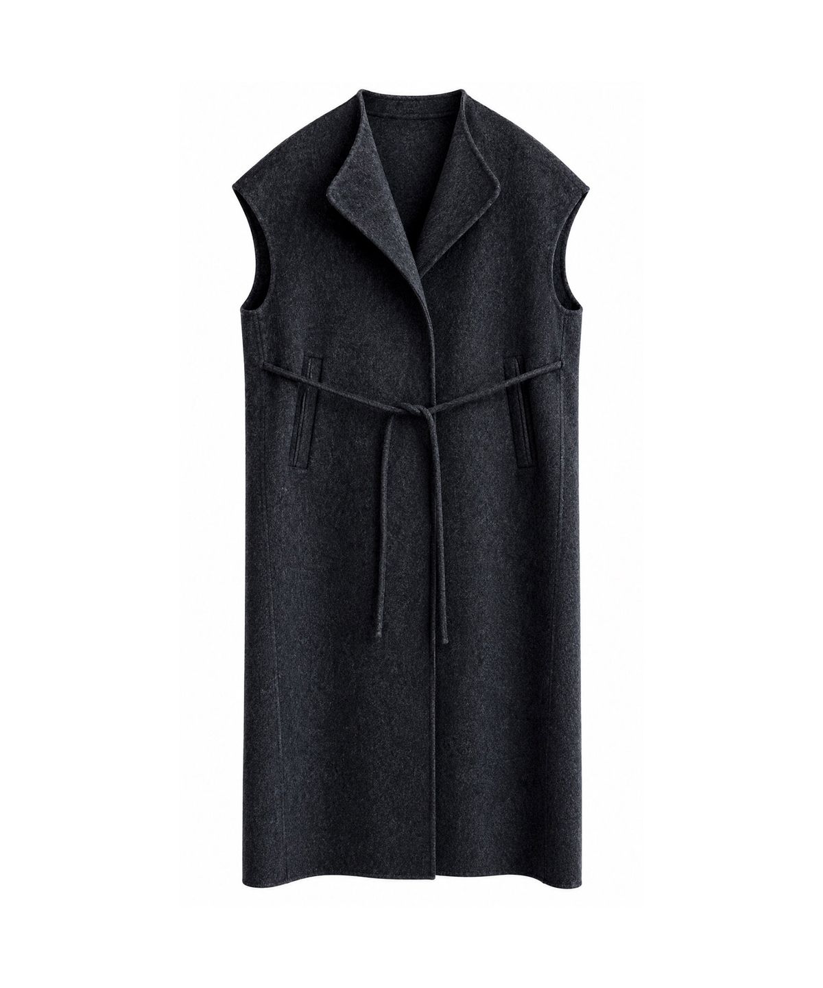 바스카라(VASCARA) Handmade Tailored Collar Belted Wool Long Vest (3colors)