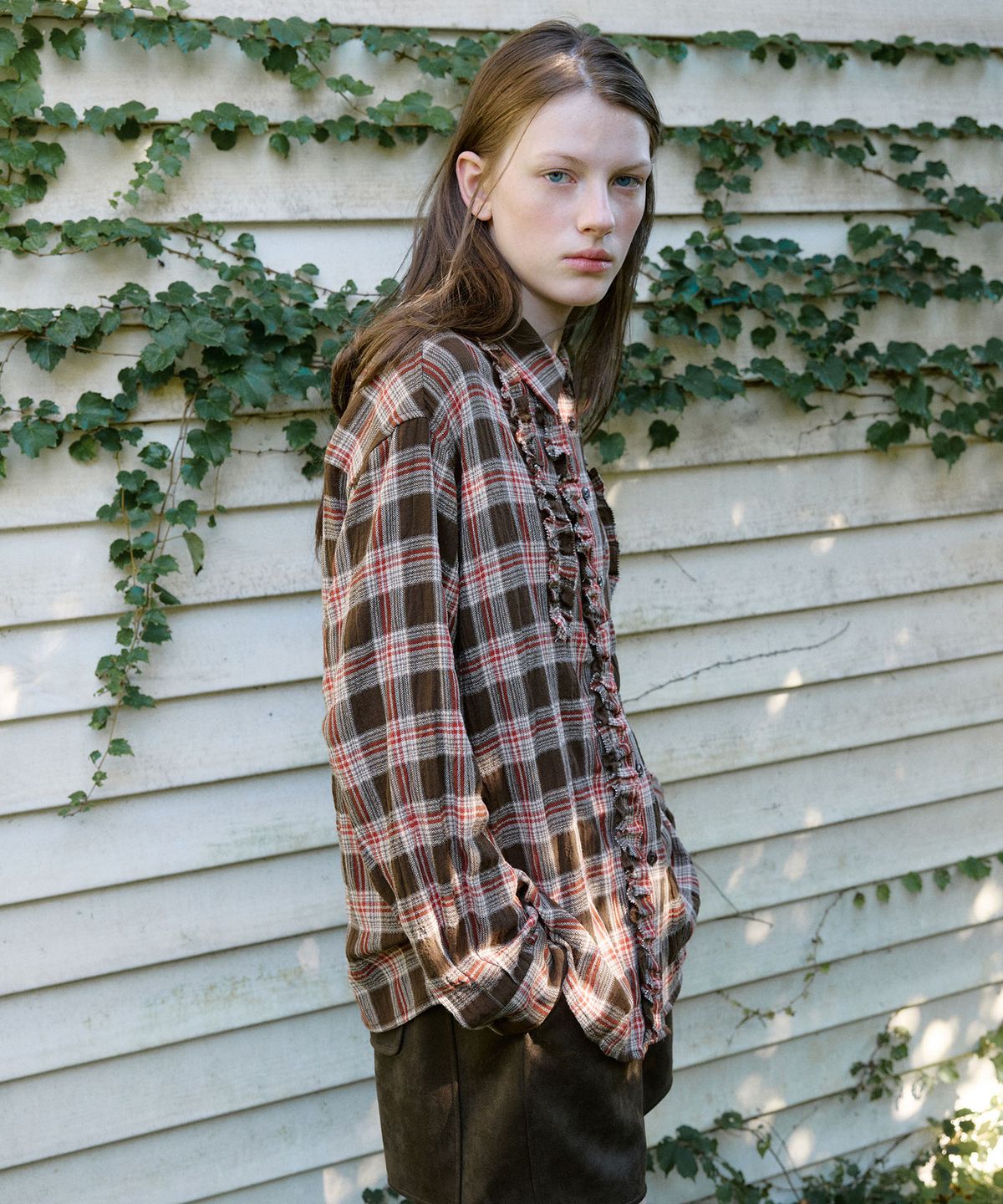 뮈뮈에르(MUEMUER) Ruffle Check Shirt MU2699BL901M