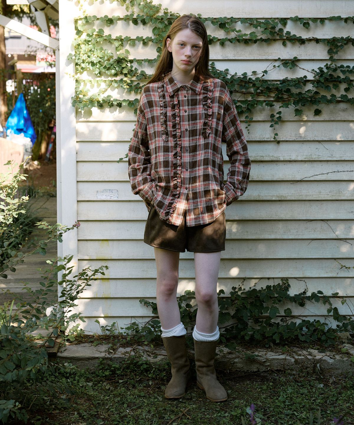 뮈뮈에르(MUEMUER) Ruffle Check Shirt MU2699BL901M