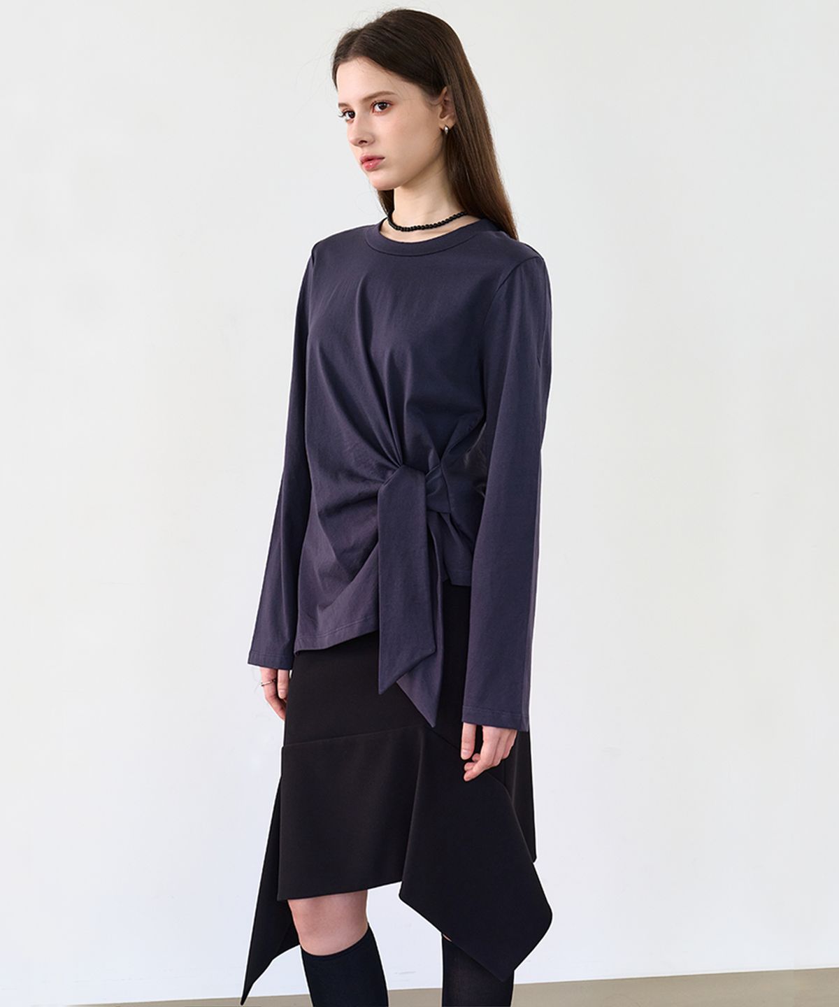 르이엘(LE YIEL) Waist Tie T-Shirt_Dark Grey 웨이스트 타이 티셔츠_다크 그레이