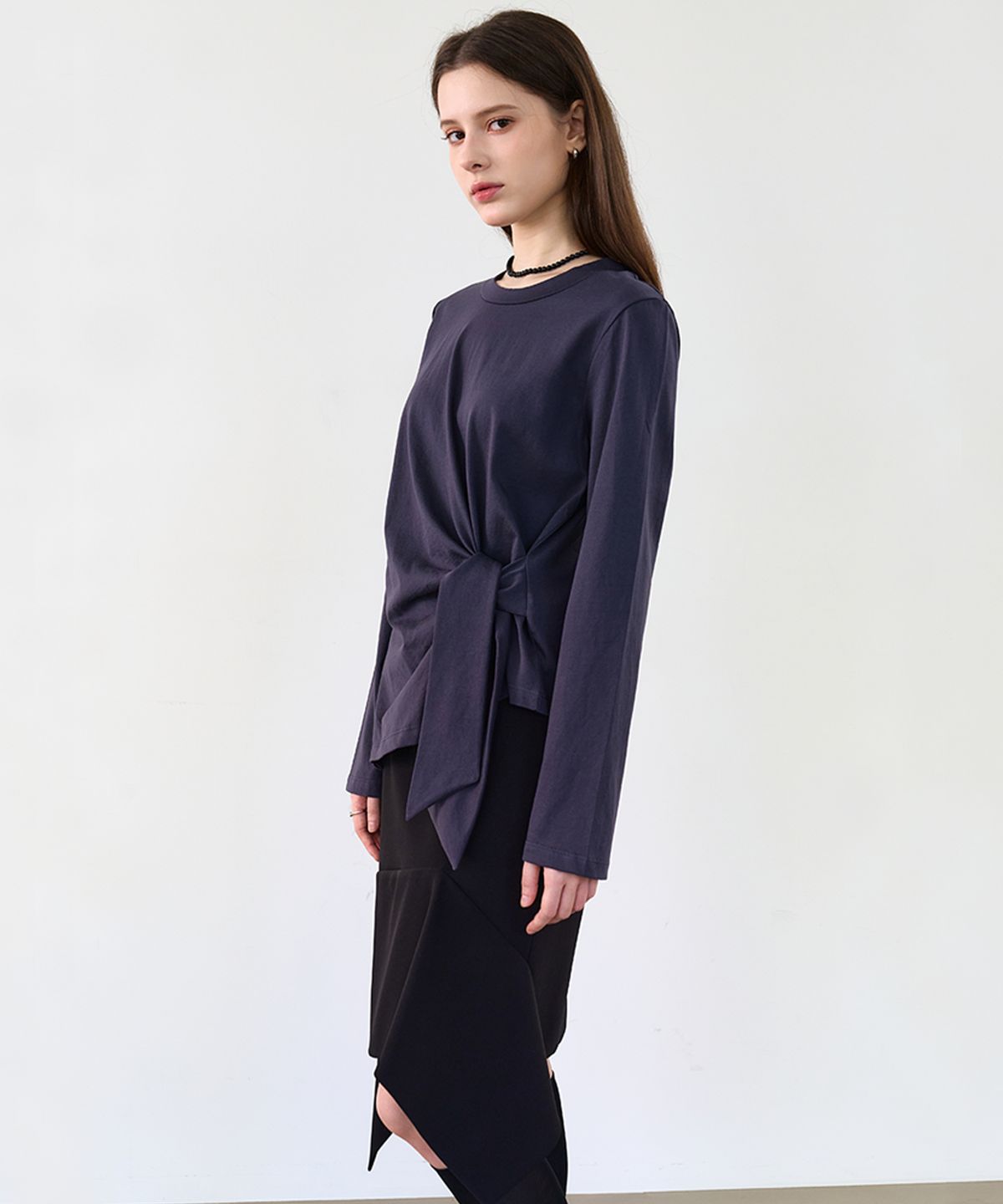 르이엘(LE YIEL) Waist Tie T-Shirt_Dark Grey 웨이스트 타이 티셔츠_다크 그레이
