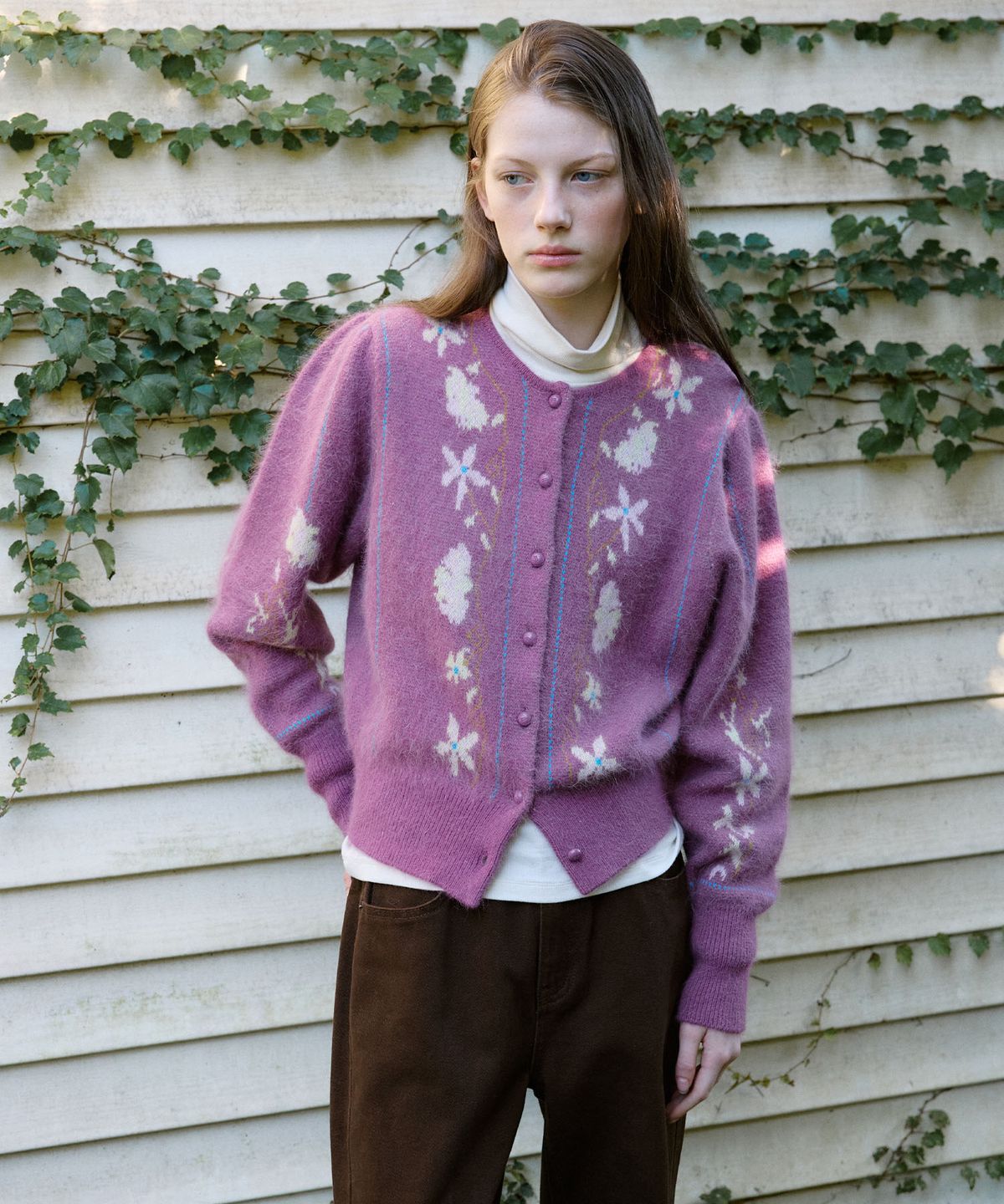 뮈뮈에르(MUEMUER) Angora Flower Cardigan MU2699CD501V_VIOLET