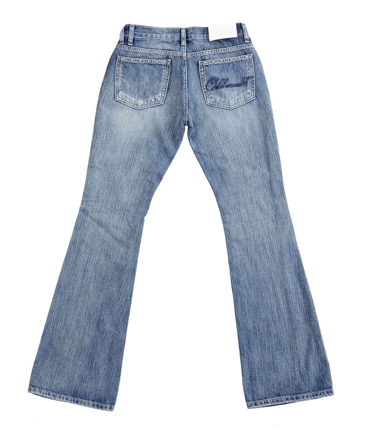 오드원아웃(ODDONEOUT) X-RAY SLUB STONE LOGO LOW-RISE BOOTCUT JEANS BLUE