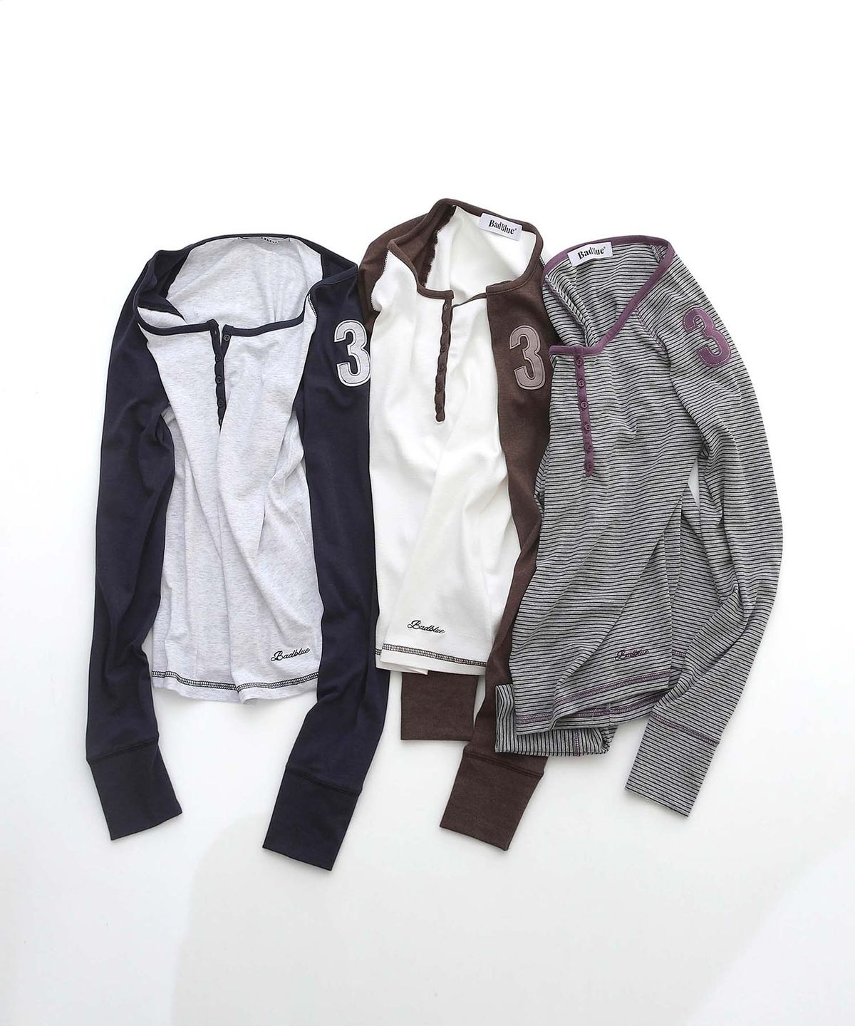 배드블루(BADBLUE) Class Henley Neck Long Sleeve Purple