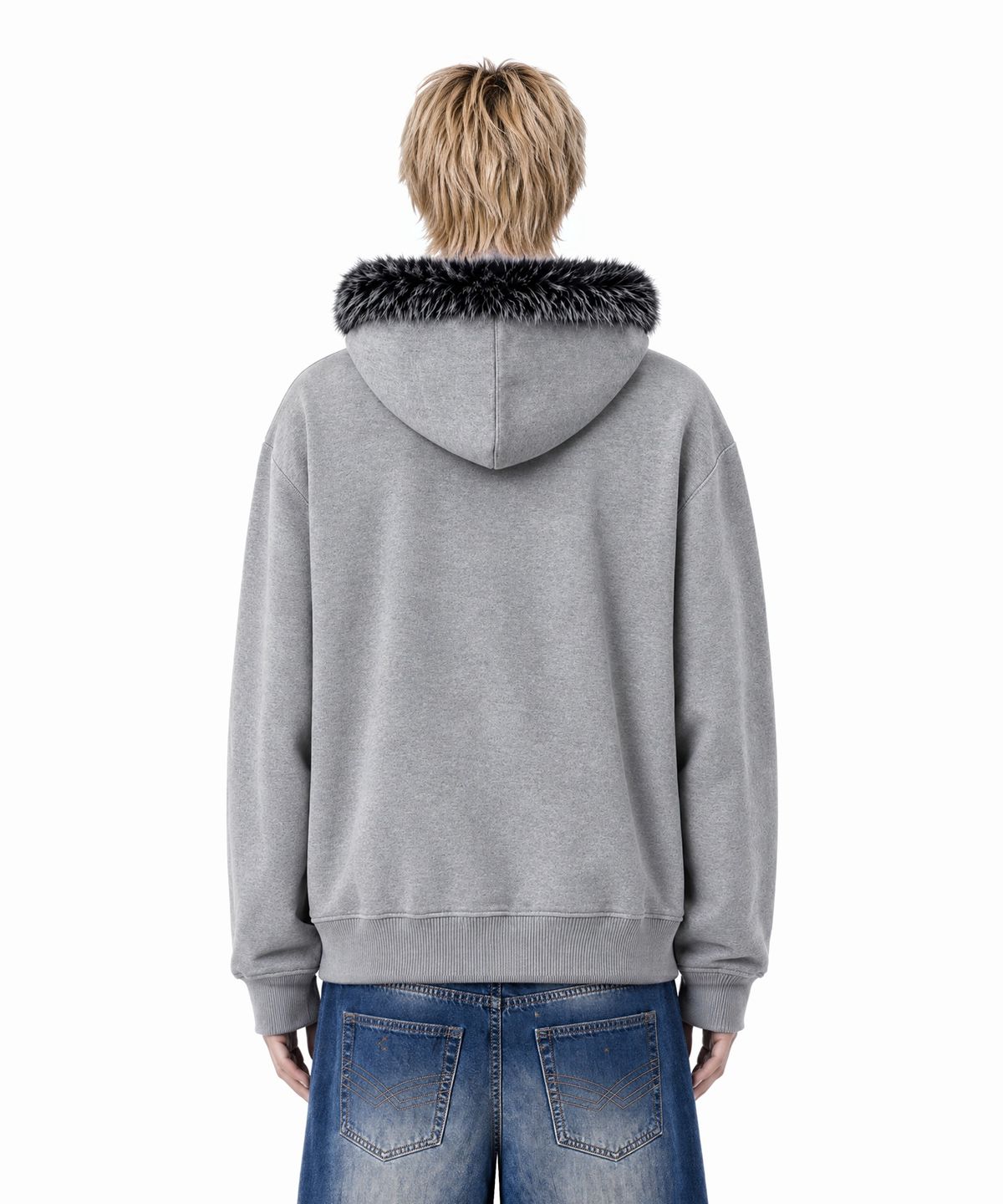 아이돈워너셀(IDWS) Heritage Crop Fur Hoodie Zip Up Gray
