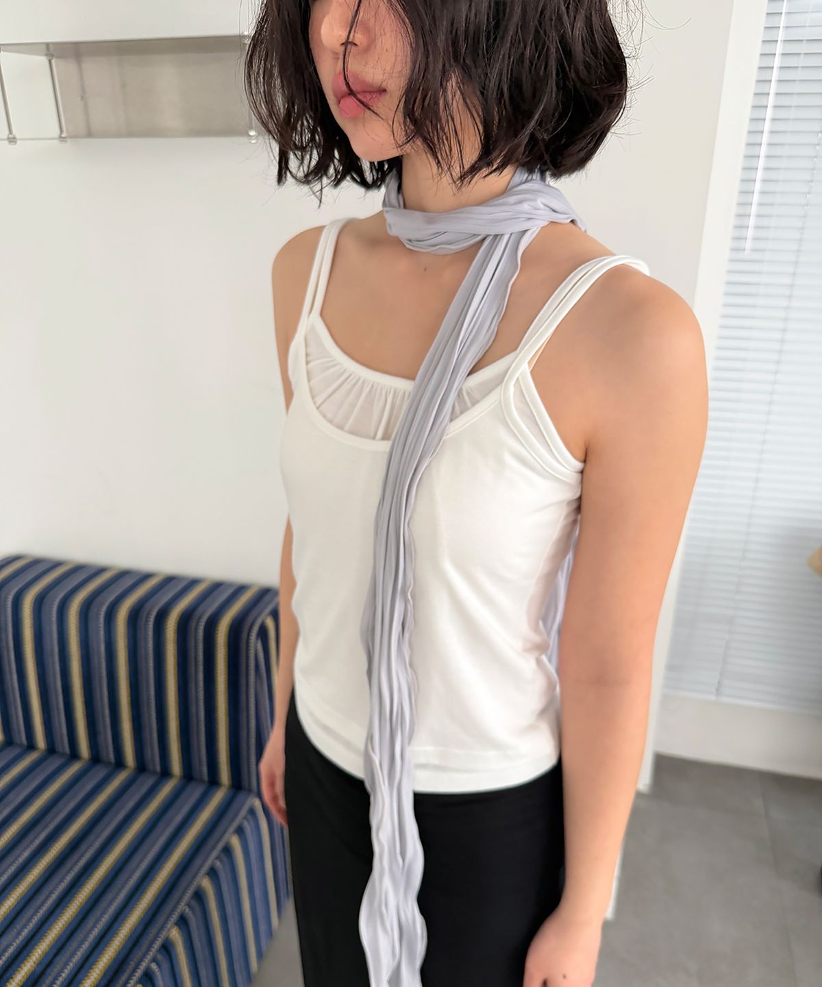 지지(GEEGEE) [slim] soft wrinkle long scarf - silver grey