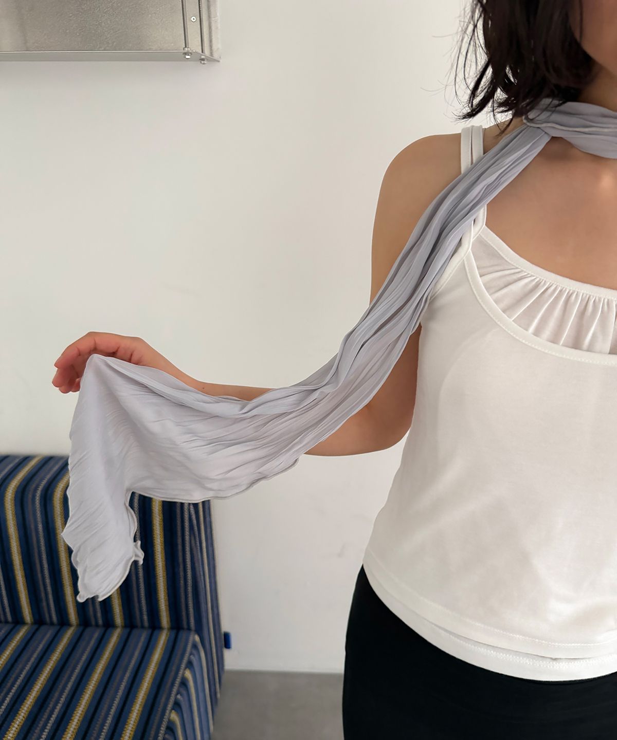 지지(GEEGEE) [slim] soft wrinkle long scarf - silver grey