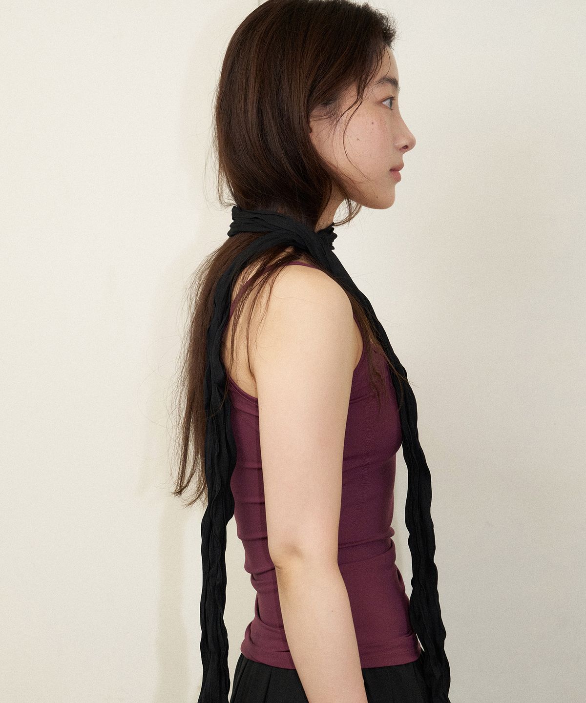 지지(GEEGEE) [slim] soft wrinkle long scarf - black
