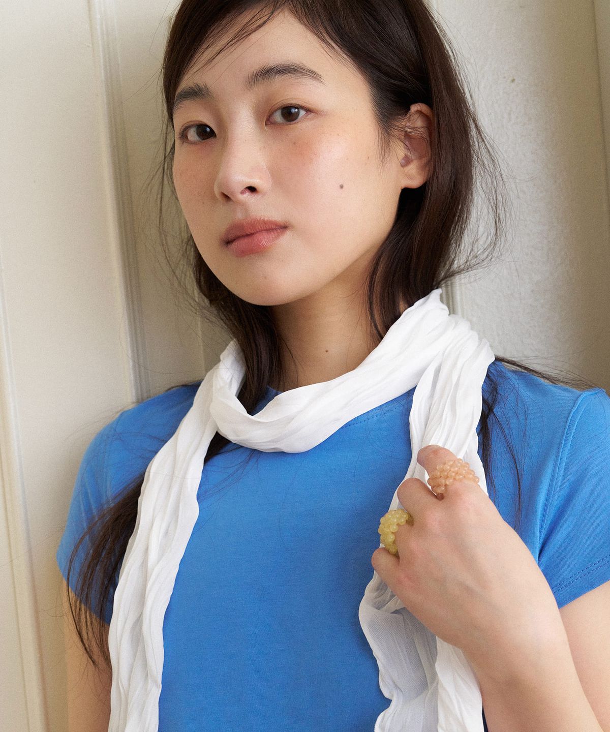 지지(GEEGEE) [slim] soft wrinkle long scarf - white