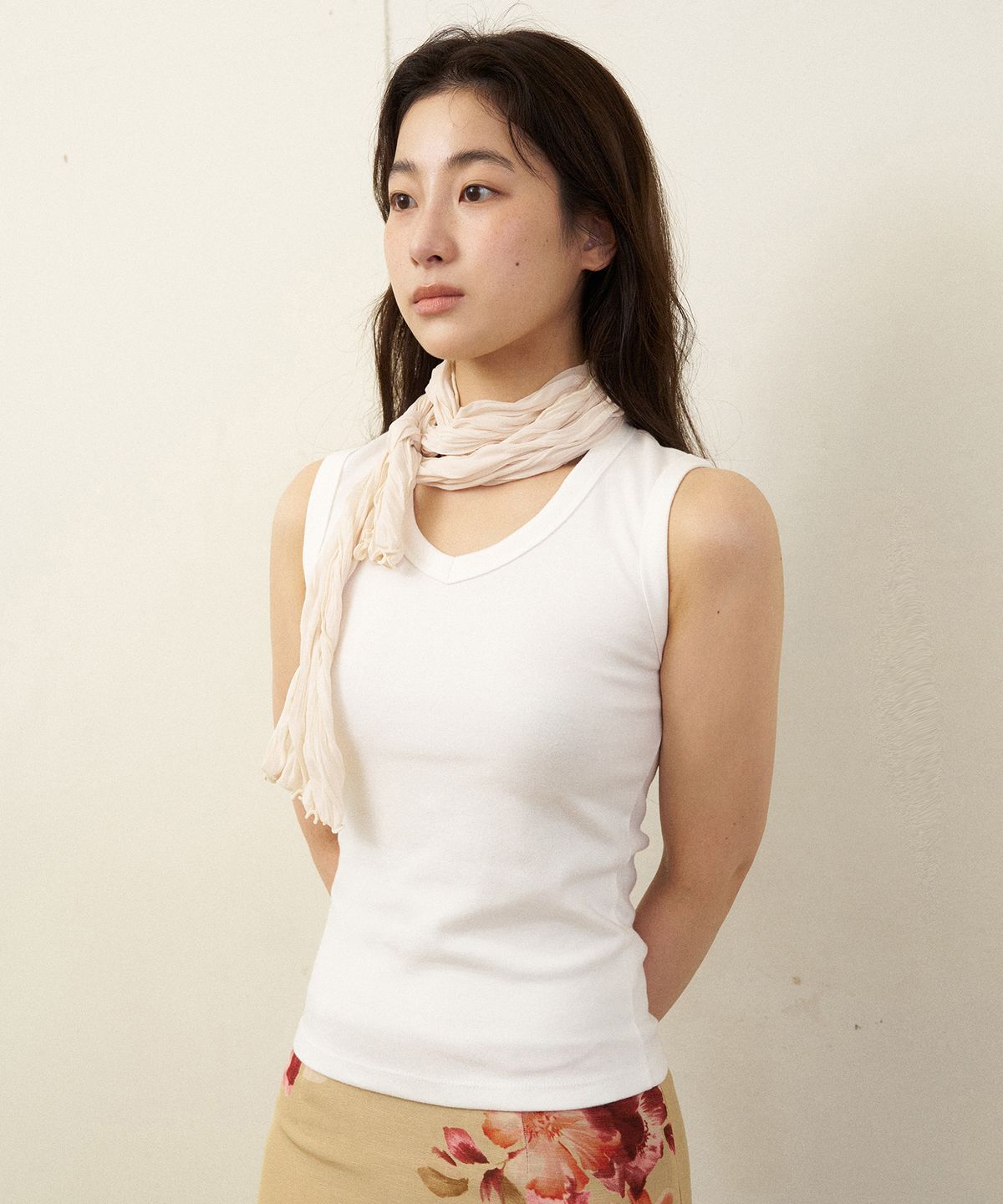 지지(GEEGEE) [slim] soft wrinkle long scarf - cream