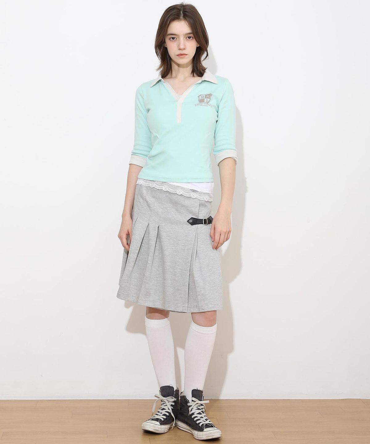 배드블루(BADBLUE) New School Cotton Buckle Lap Skirt