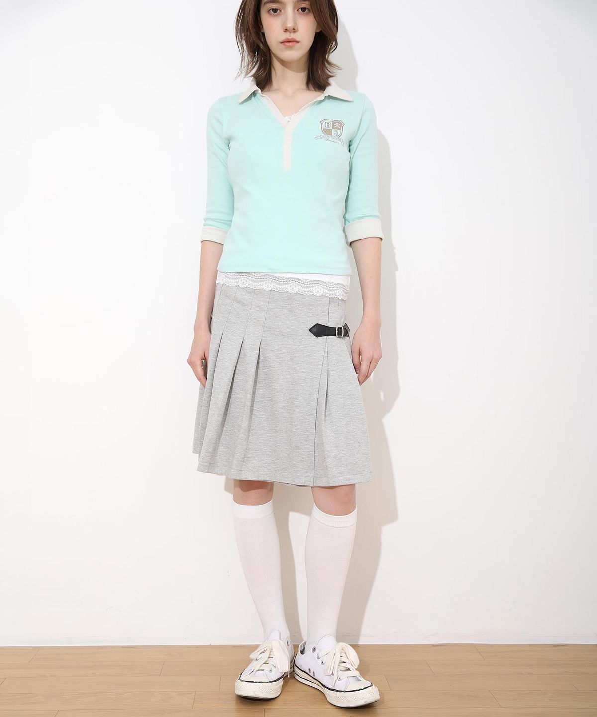 배드블루(BADBLUE) New School Cotton Buckle Lap Skirt