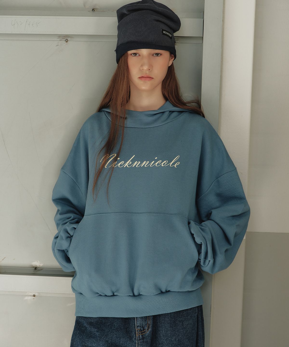 닉앤니콜(NICK&NICOLE) COWL NECK HOODIE_BLUE