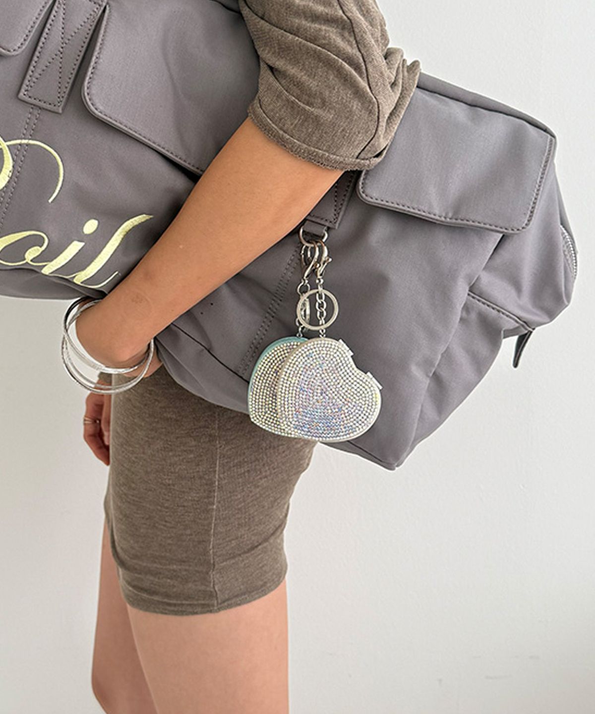 뽀끼(POKKI) CRYSTAL HEART MIRROR KEYRING (IVORY)