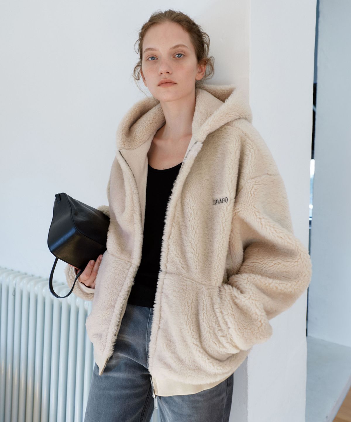 유라고(URAGO) Fleece two way hood zip-up_Cream beige