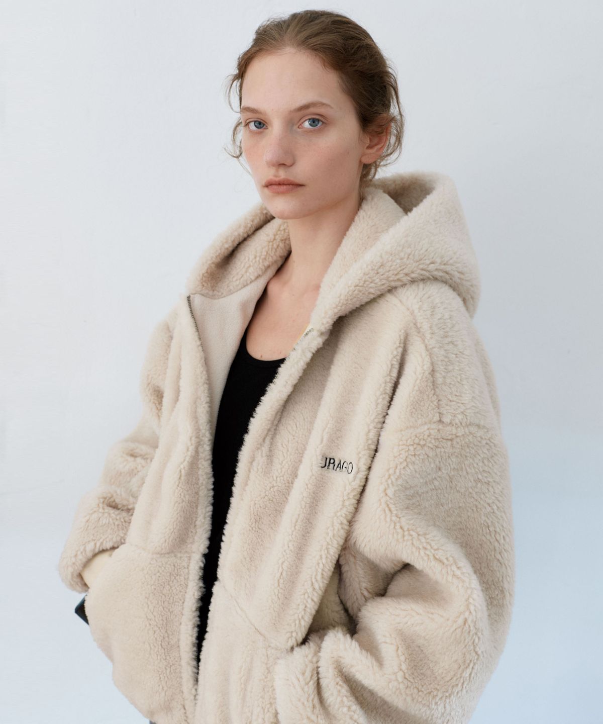 유라고(URAGO) Fleece two way hood zip-up_Cream beige
