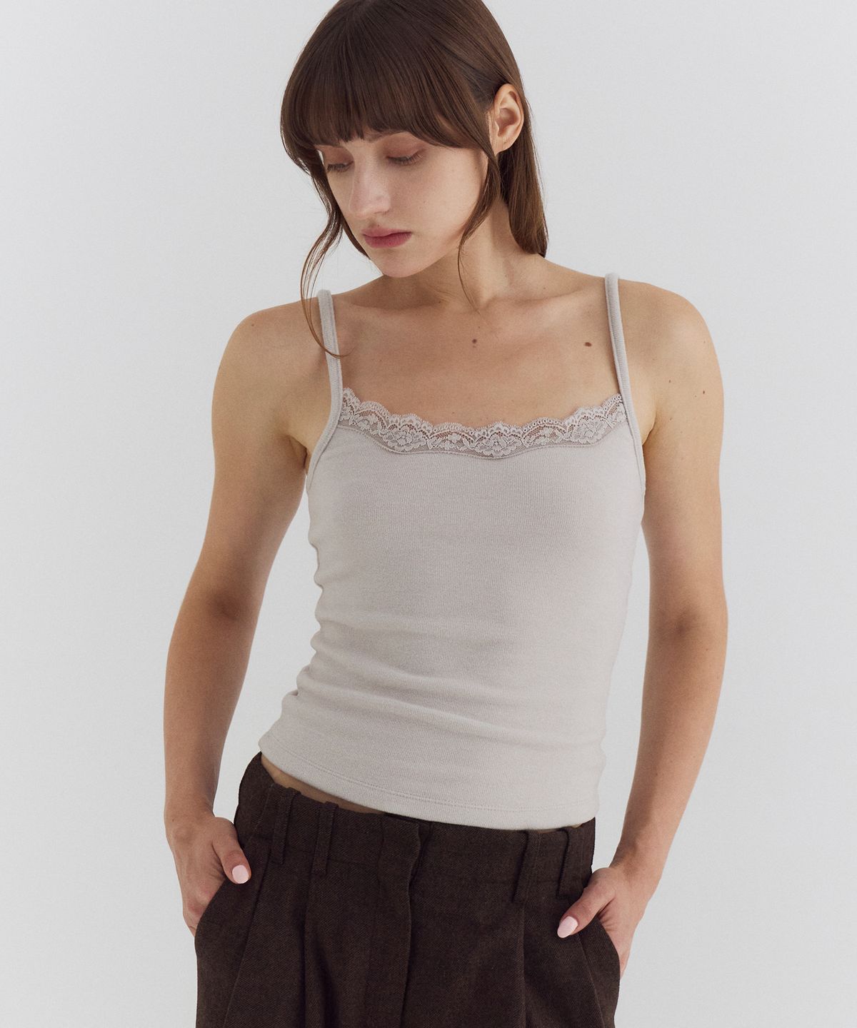 큐리티(CURETTY) C LACE TRIM WRAP CARDIGAN SET_BEIGE