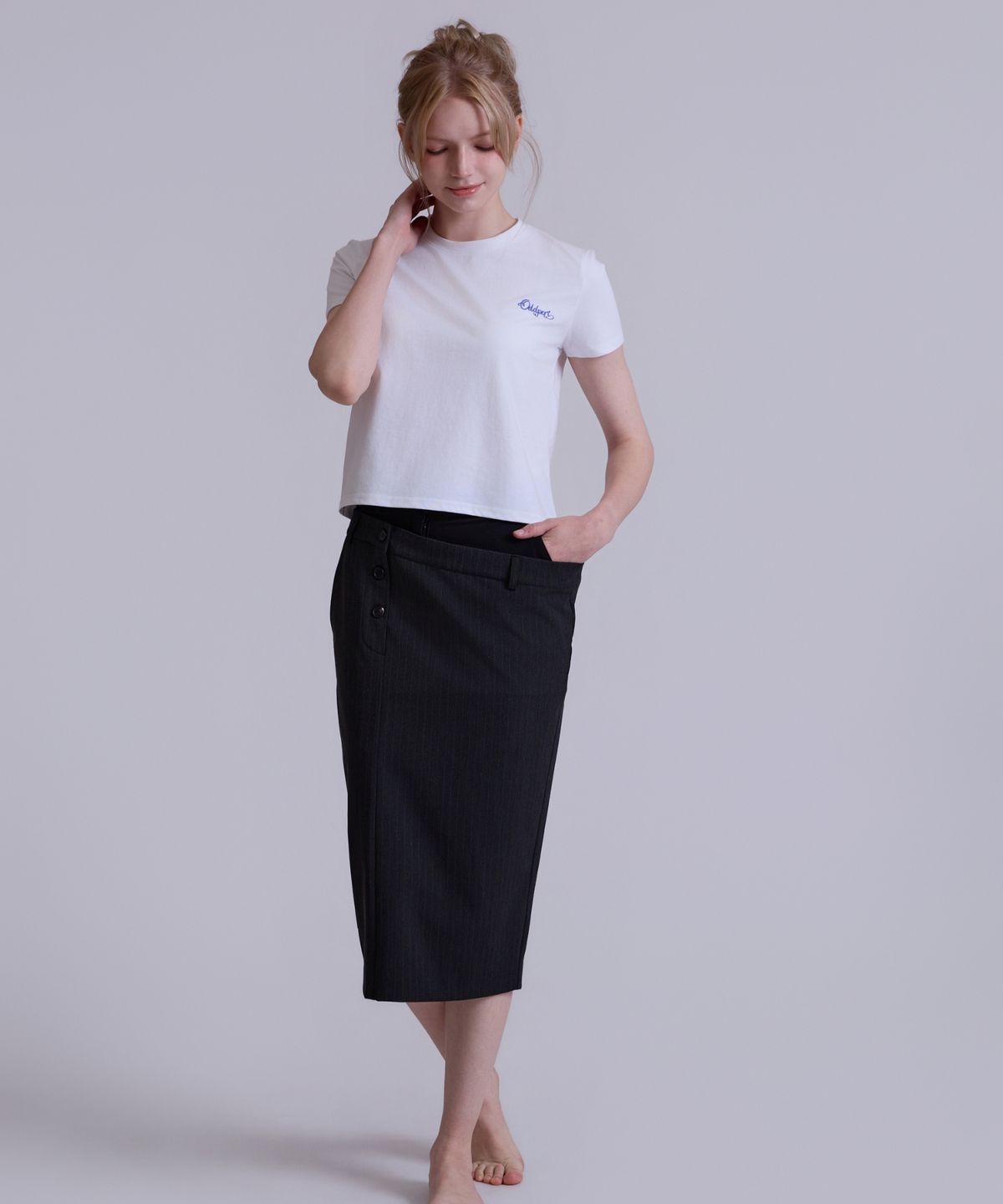 오드페리(ODDPERI) Layered pinstripe skirt