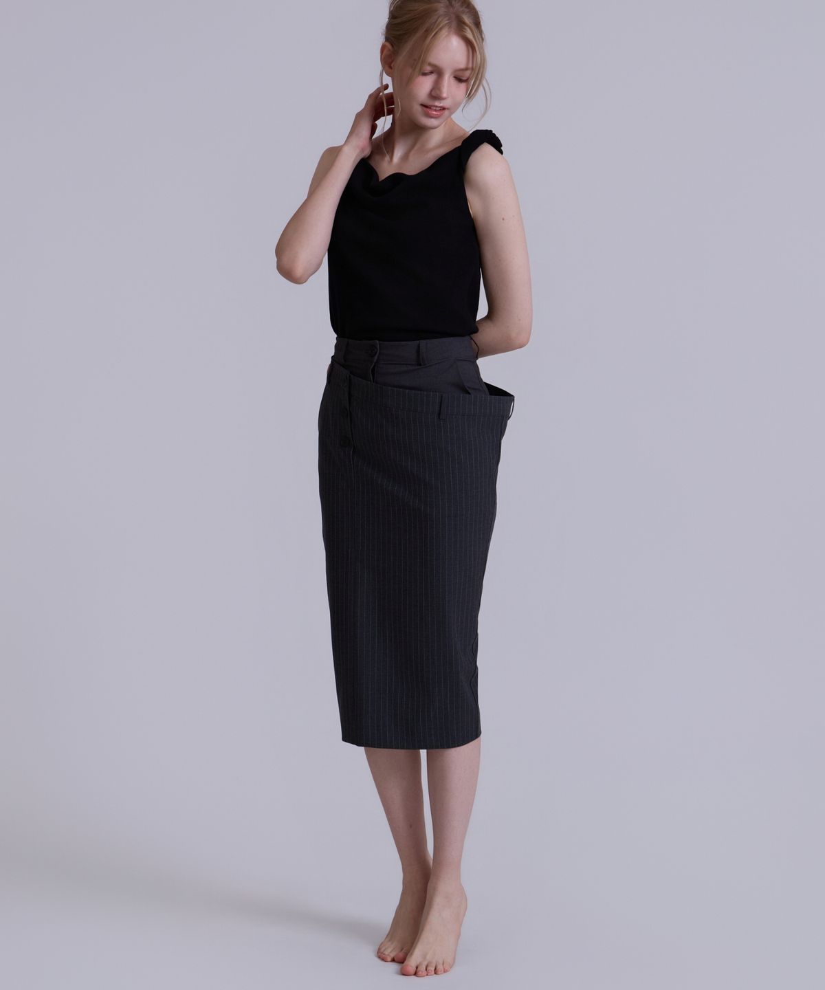 오드페리(ODDPERI) Layered pinstripe skirt