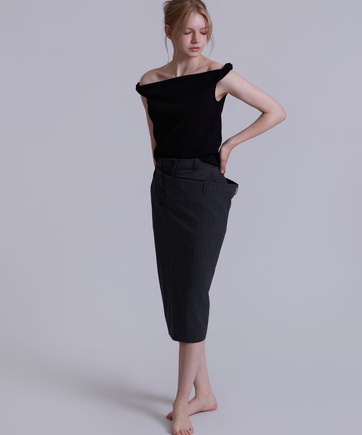 오드페리(ODDPERI) Layered pinstripe skirt