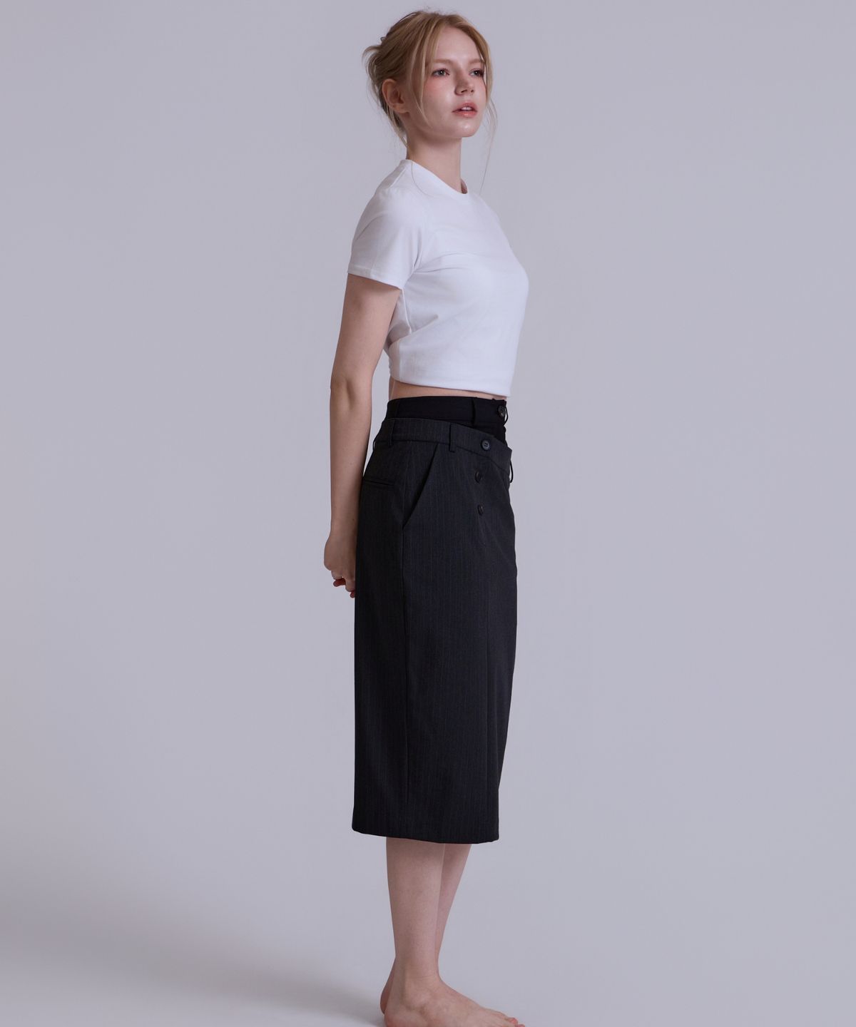오드페리(ODDPERI) Layered pinstripe skirt