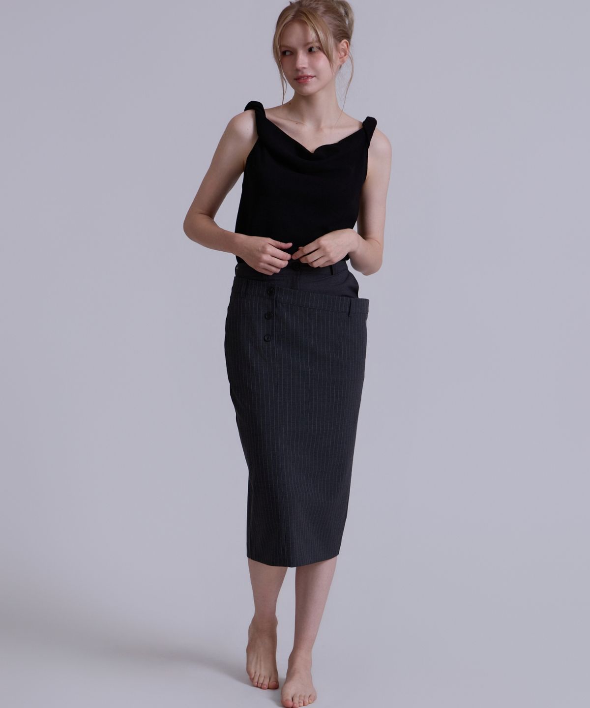 오드페리(ODDPERI) Layered pinstripe skirt
