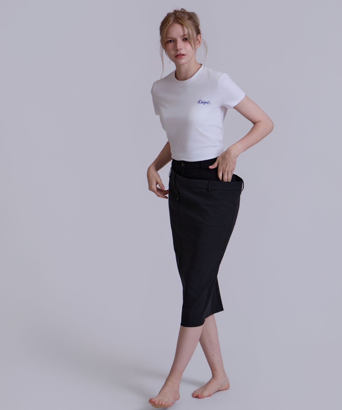오드페리(ODDPERI) Layered pinstripe skirt
