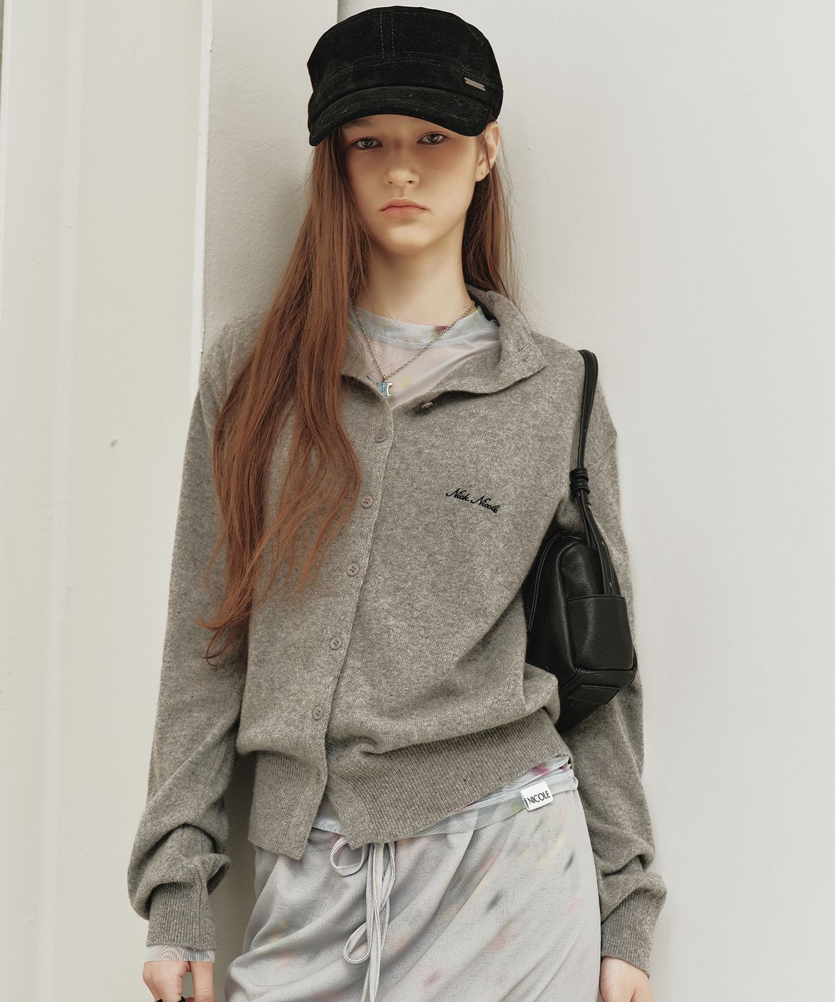 닉앤니콜(NICK&NICOLE) HIGH NECK BUTTON KNIT CARDIGAN_GRAY