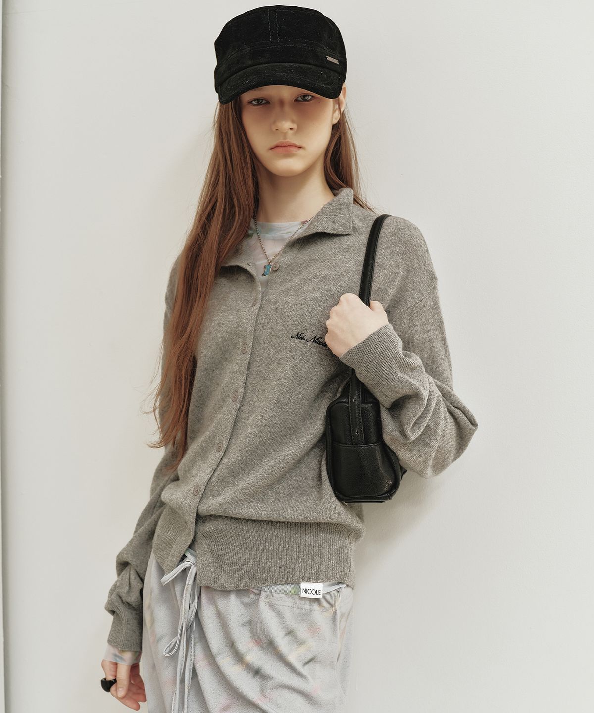 닉앤니콜(NICK&NICOLE) HIGH NECK BUTTON KNIT CARDIGAN_GRAY