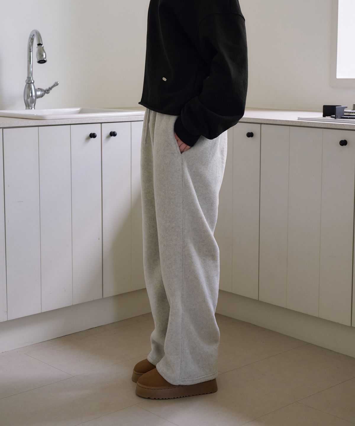 드헤베(DEHEVE) Cozy Fleece Pants [Gray]